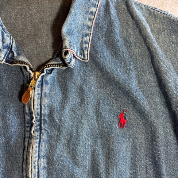 Vintage Polo Ralph Lauren Denim Harrington Jacket XL Blue Made in USA 90s Pony - Picture 2 of 7